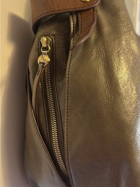 HOBO Brown Leather Messenger Bag with Brass Hardware